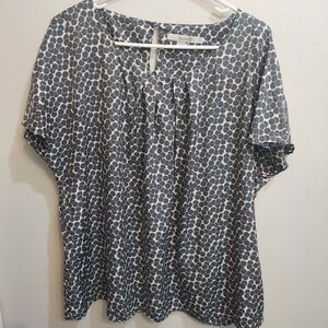 Boden Ravello Grey and White Polka Dot Short Sleeve Silk Blend Blouse